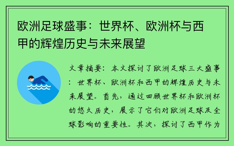 欧洲足球盛事：世界杯、欧洲杯与西甲的辉煌历史与未来展望